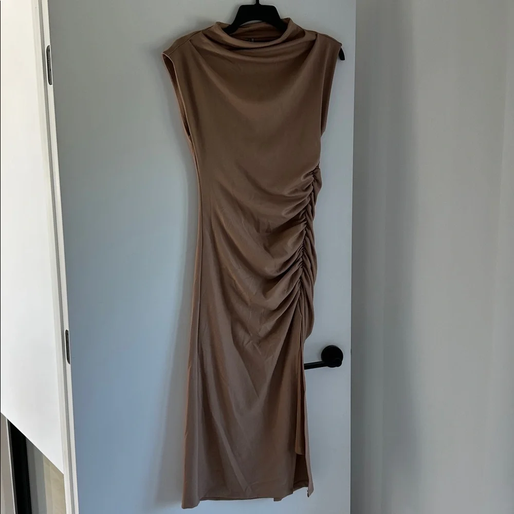 Anthropologie Tan Boatneck Midi Dress - Picture 2 of 6